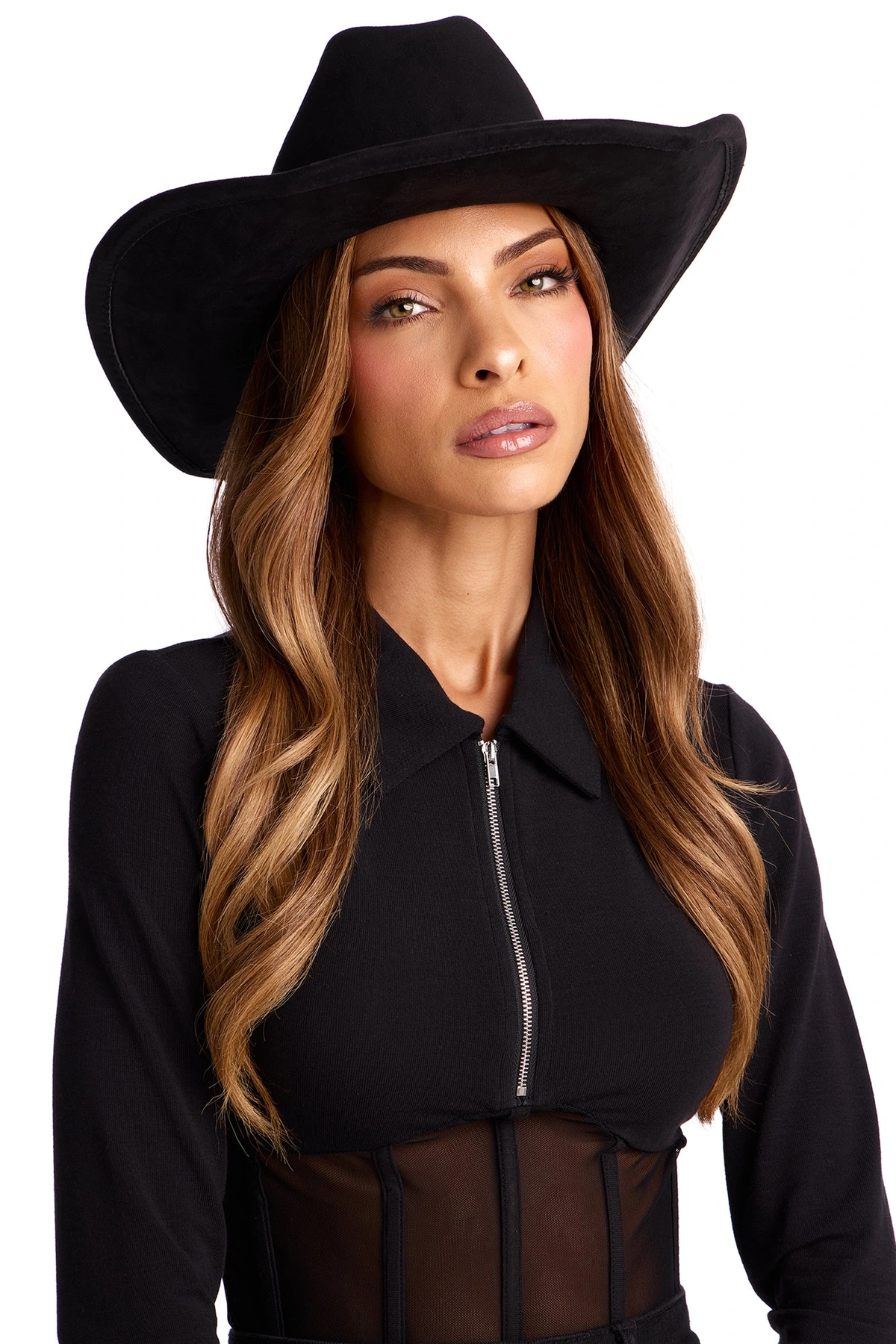 Rodeo Girl Faux Suede Cowboy Hat - Black — Preto