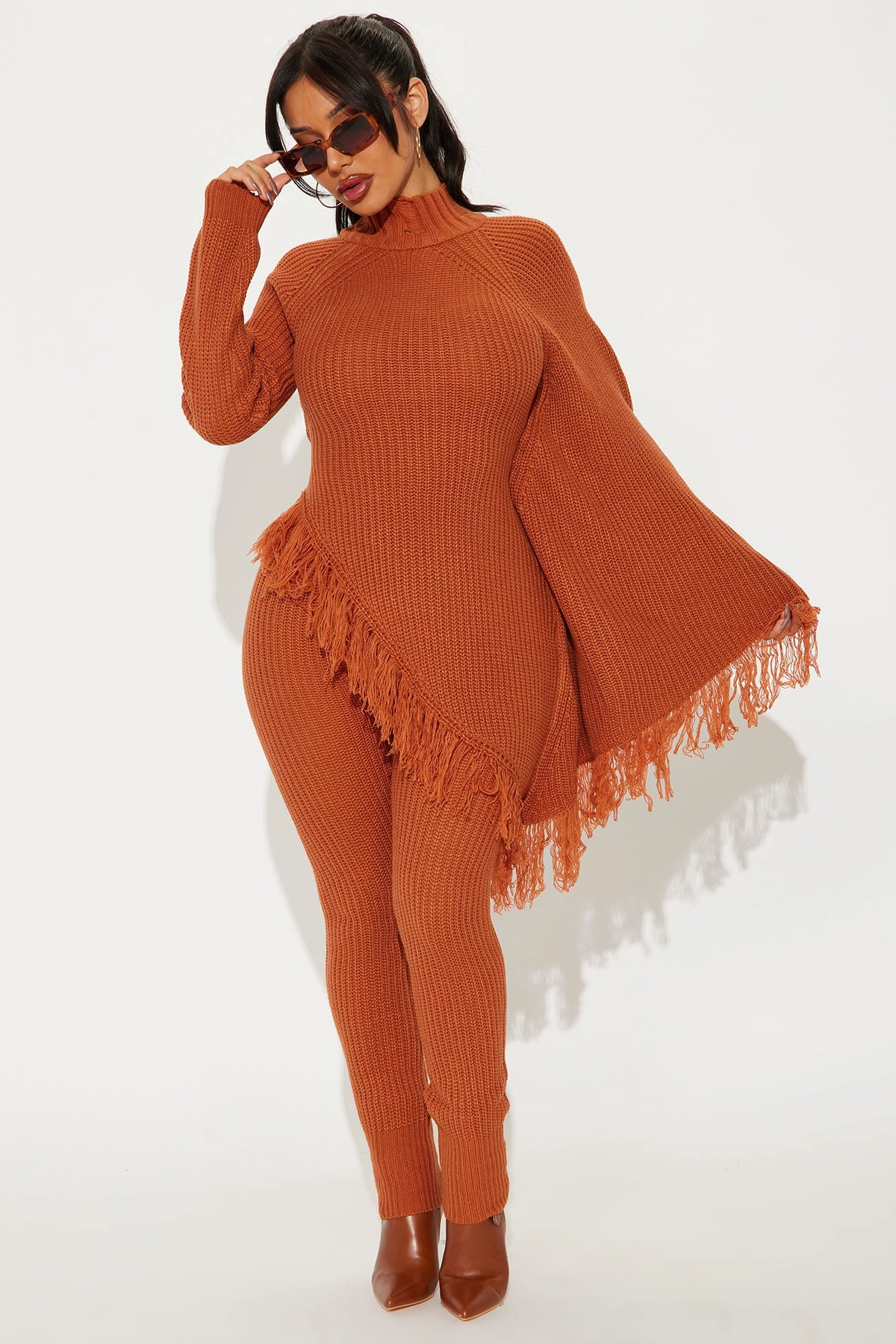 Wynona Fringe Sweater Pant Set - Rust — Ferrugem
