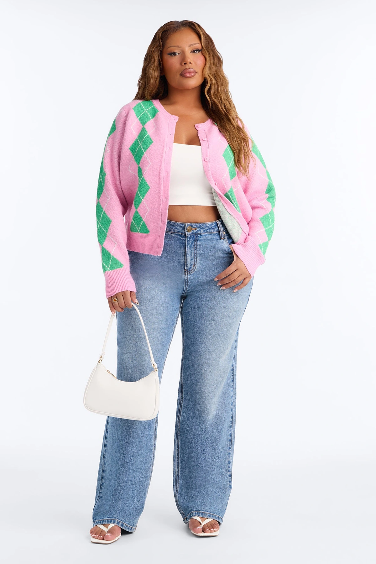She Reads Argyle Sweater - Pink/combo — Rosa/combinação