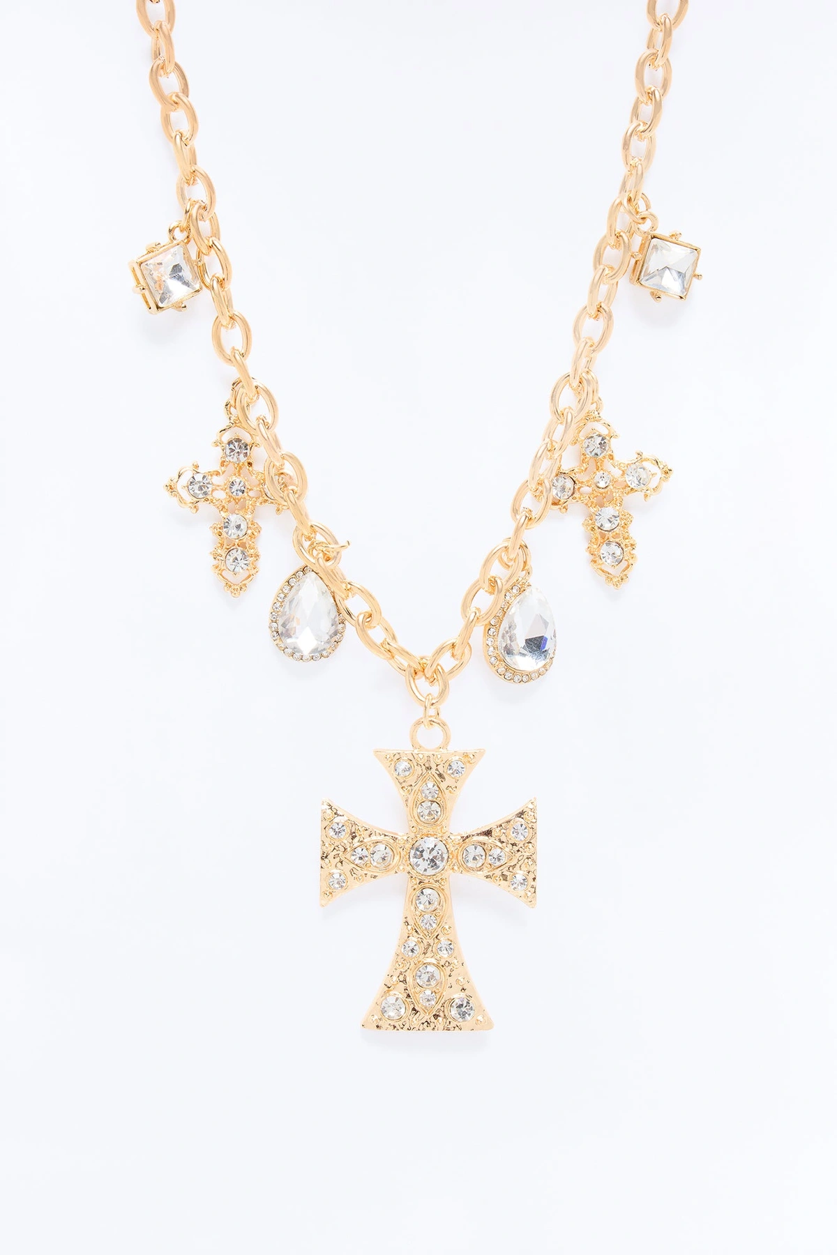 Eden Rhinestone Cross Charm Necklace - Gold — Dourado