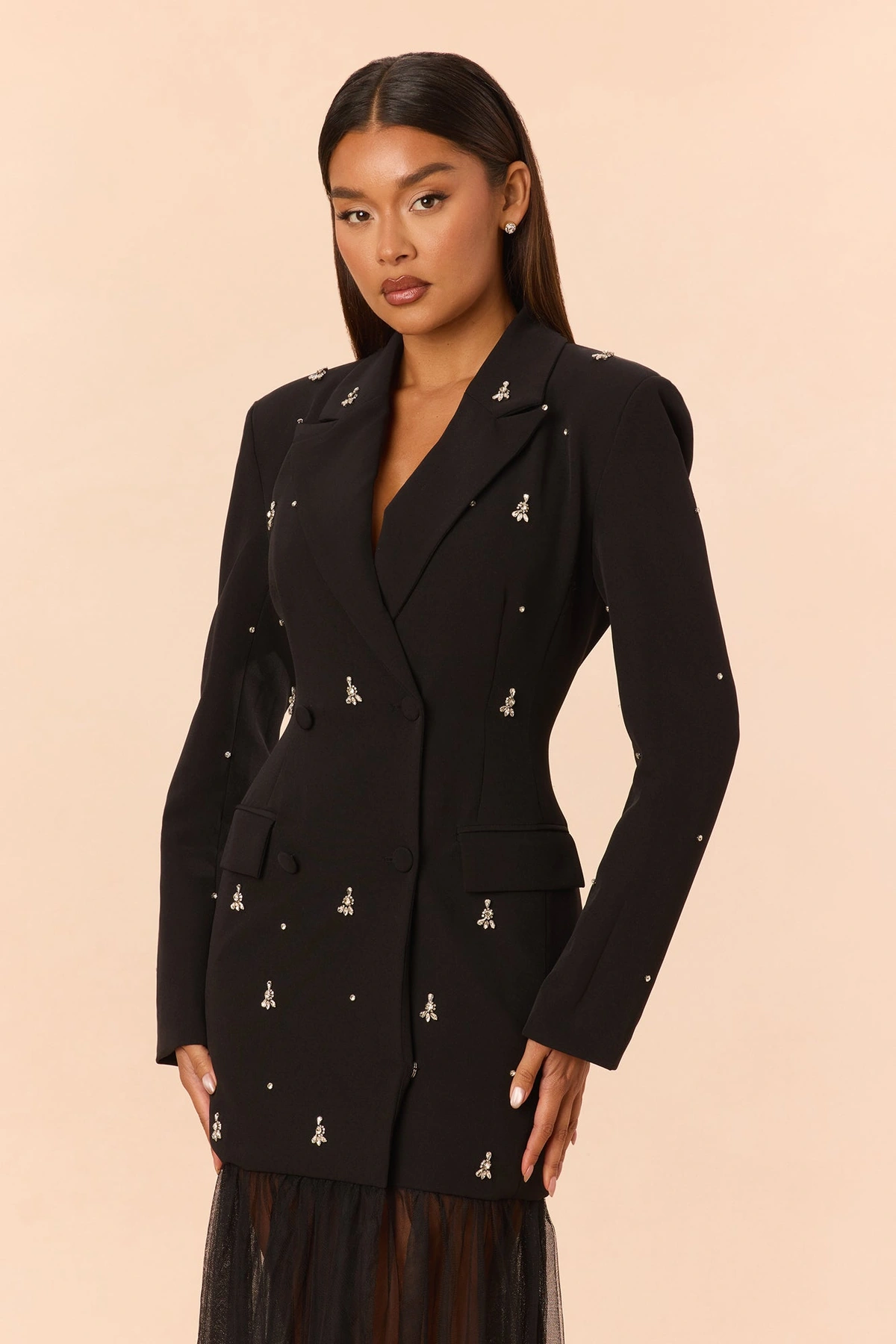 So Drama Embellished Blazer Maxi Dress - Black — Preto