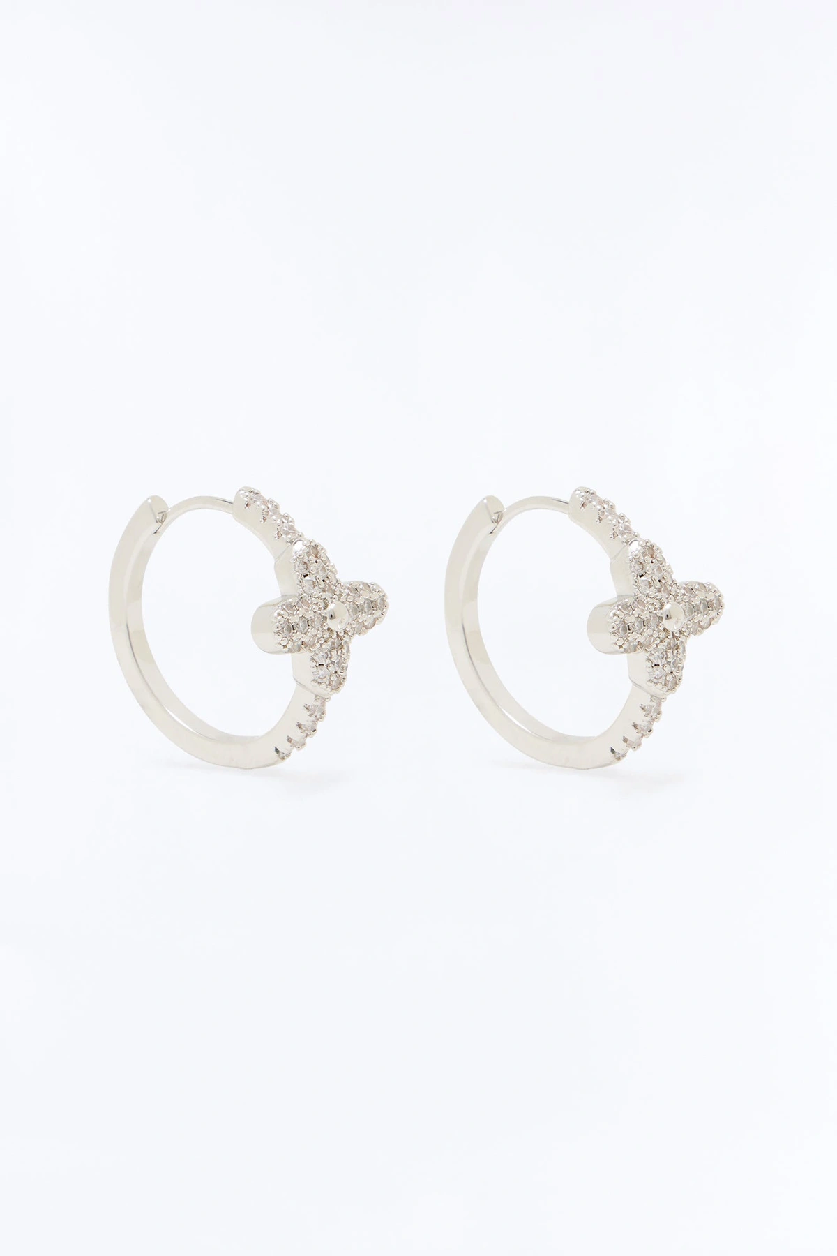 Rhinestone Petal Hoop Earrings - Silver — Prateado