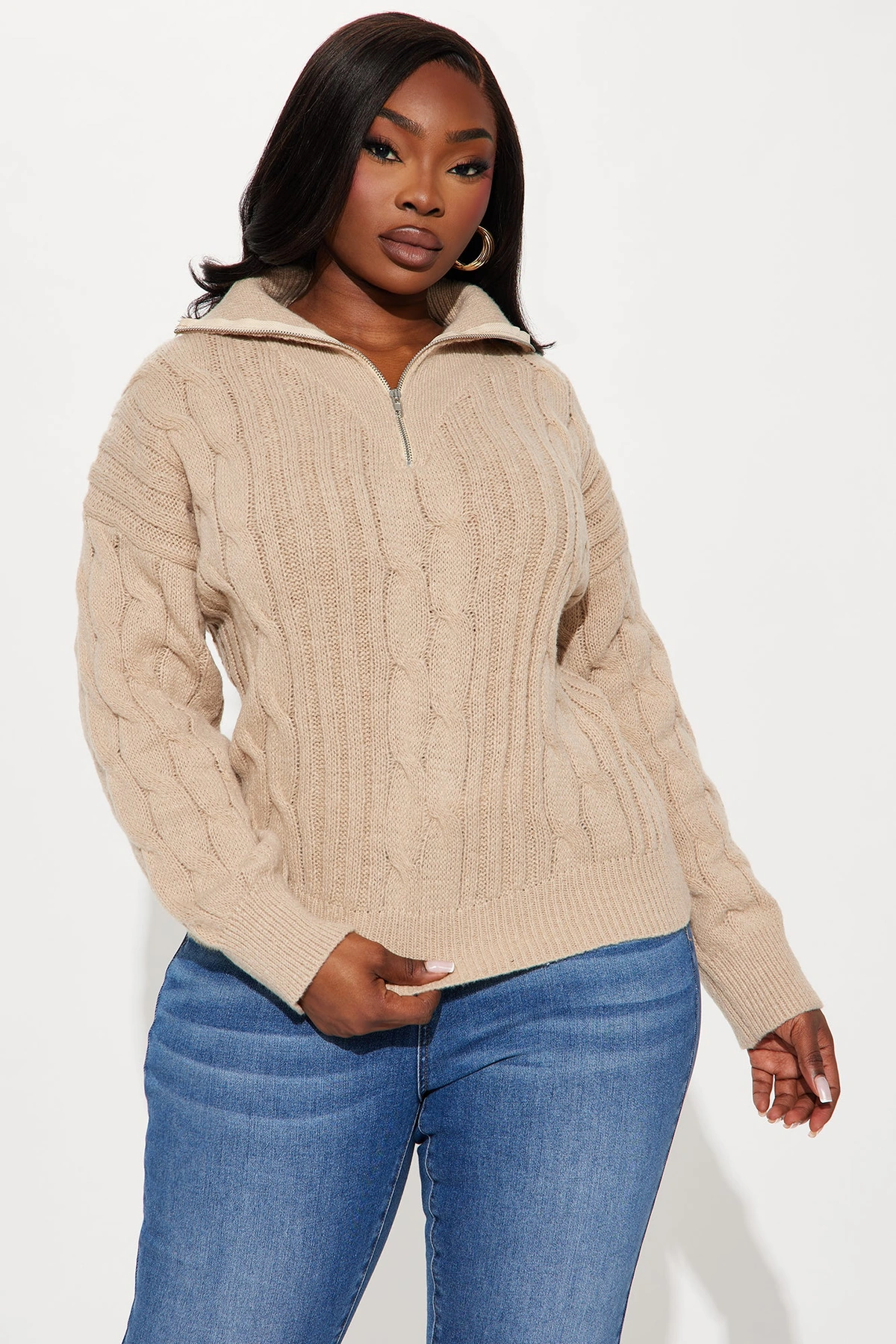 For The Record Quarter Zip Sweater - Taupe — Bege acinzentado