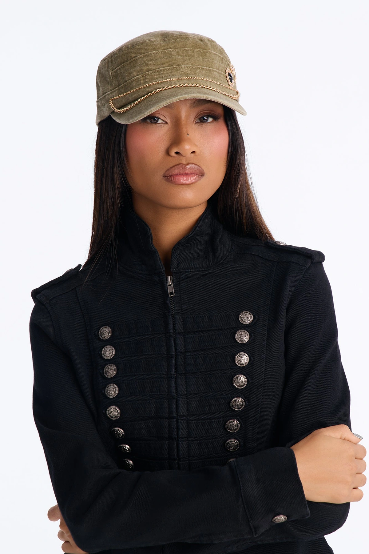 Westside Story Embellished Cadet Hat - Olive — Verde-azeitona