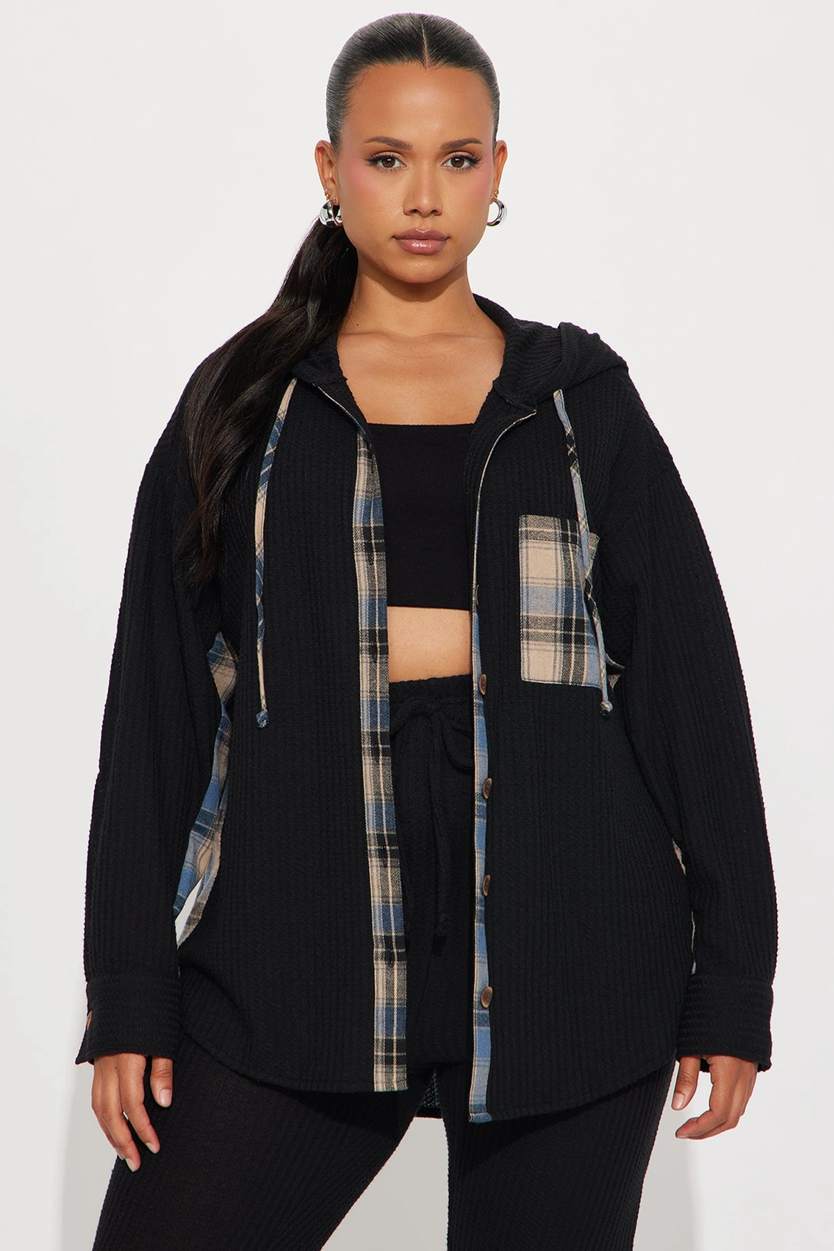 Alexandra Waffle Pant Set - Black — Preto