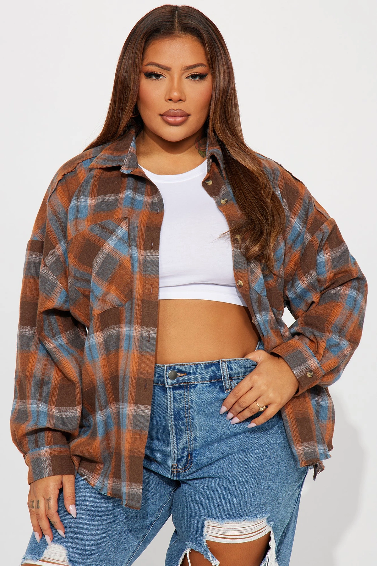 Leilani Plaid Shirt - Brown Combo — Castanho combinação