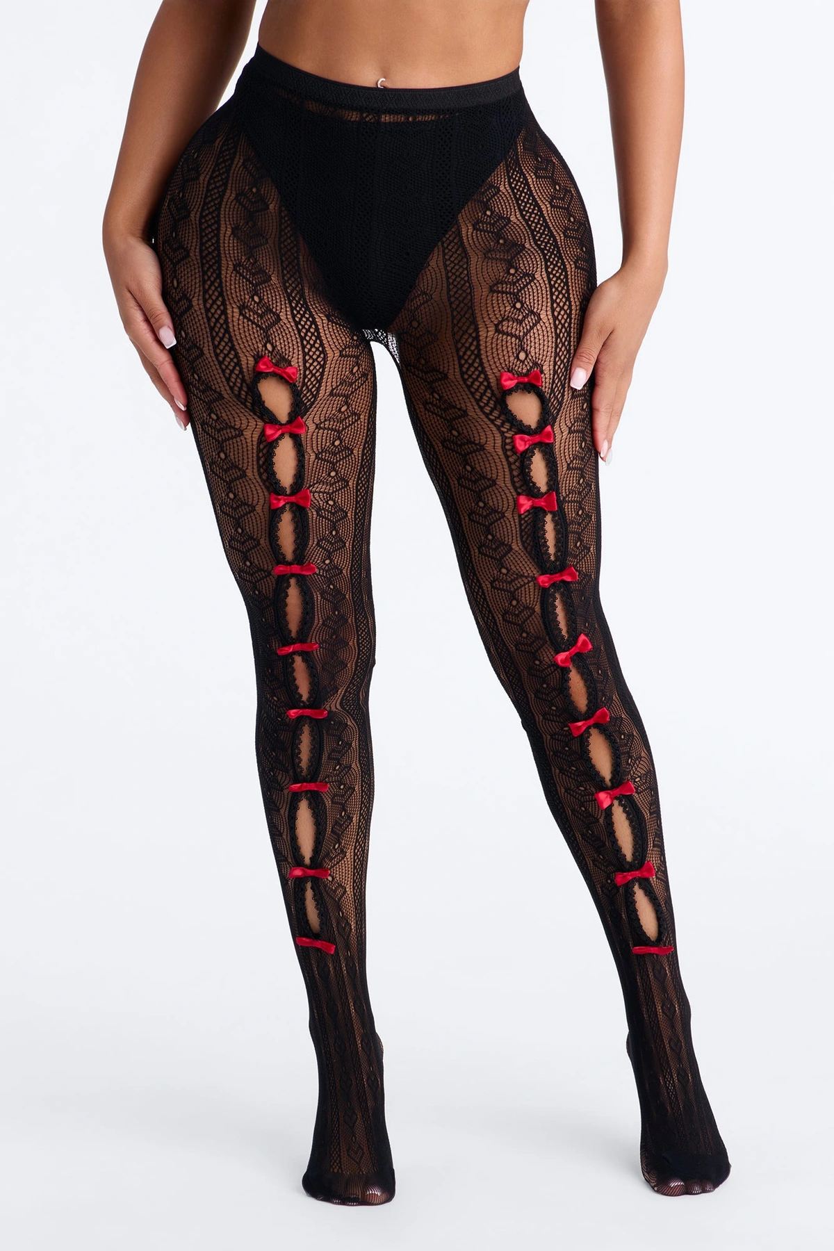 Cutest Of All Bow Tights - Black/Red — Preto/Vermelho