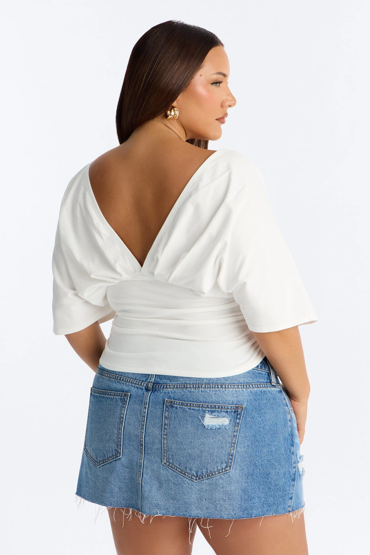 Taylor Cinched Waist Ruched Short Sleeve Top - White — Branco