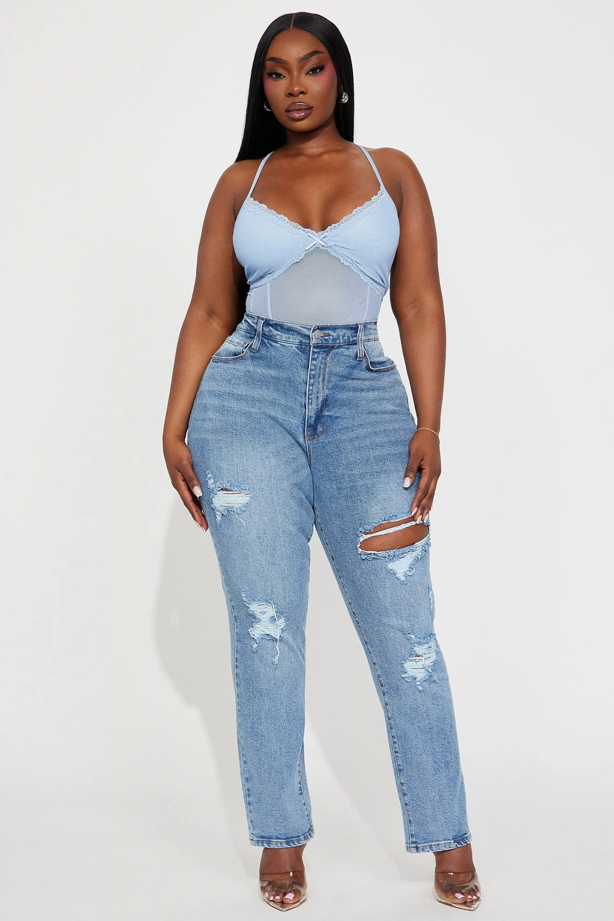 Because I Said So Destroyed Mom Jeans - Medium Blue Wash — médio Azul lavagem