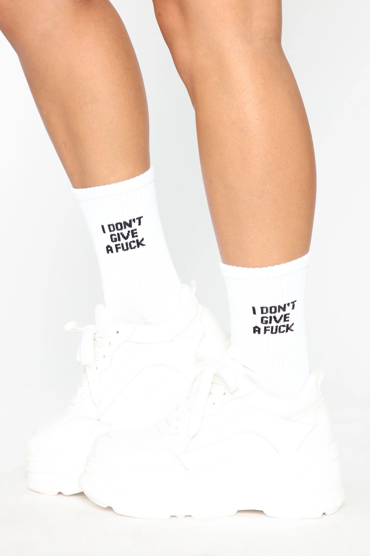 I Don't Give A Fuck Socks - White/Black — Branco/Preto