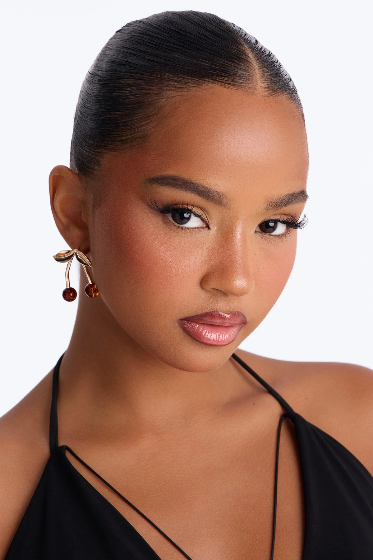 Bite Me Cherry Drop Earrings - Gold/Brown — Dourado/Castanho