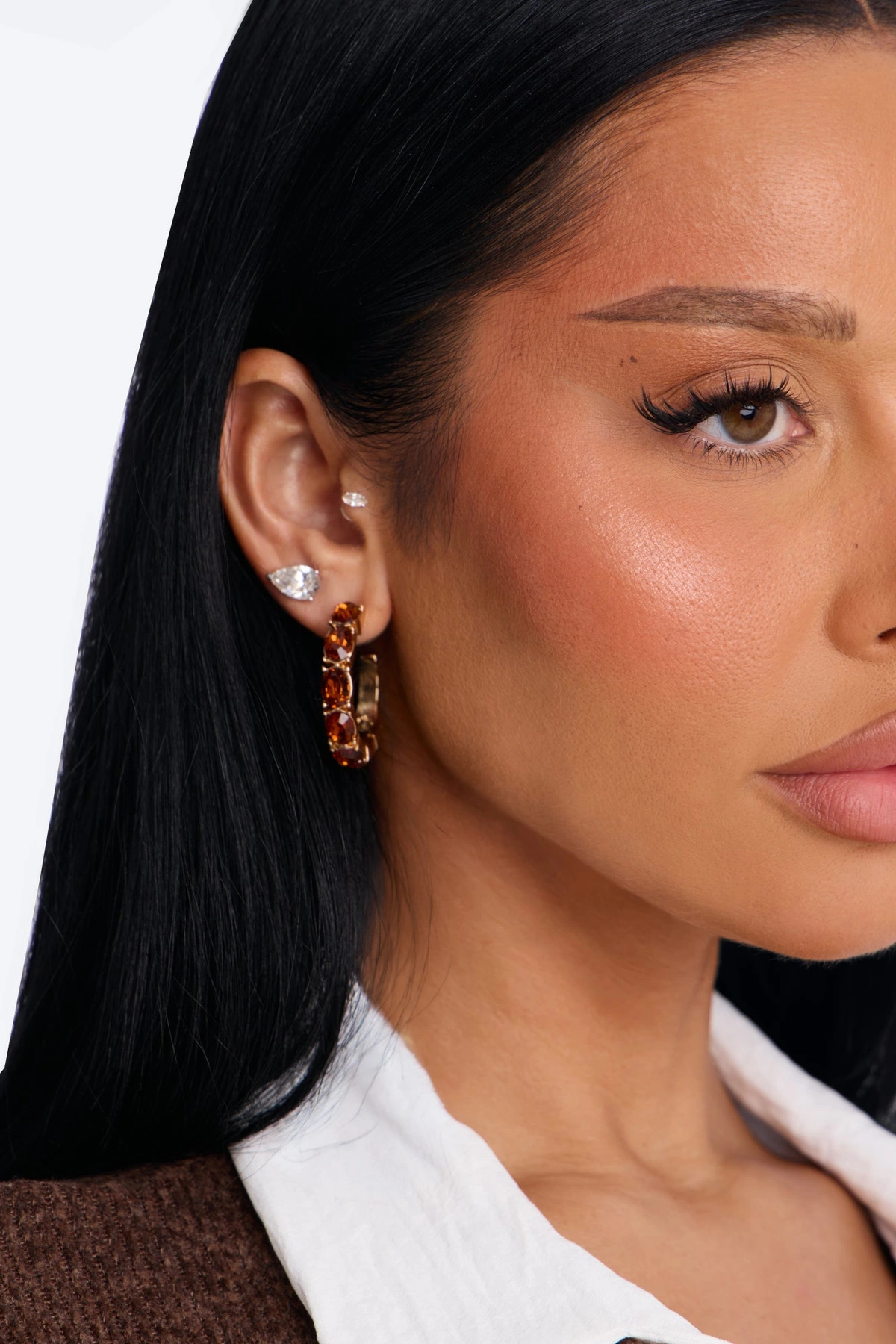 Beautiful Life Hoop Earrings - Gold/Brown — Dourado/Castanho