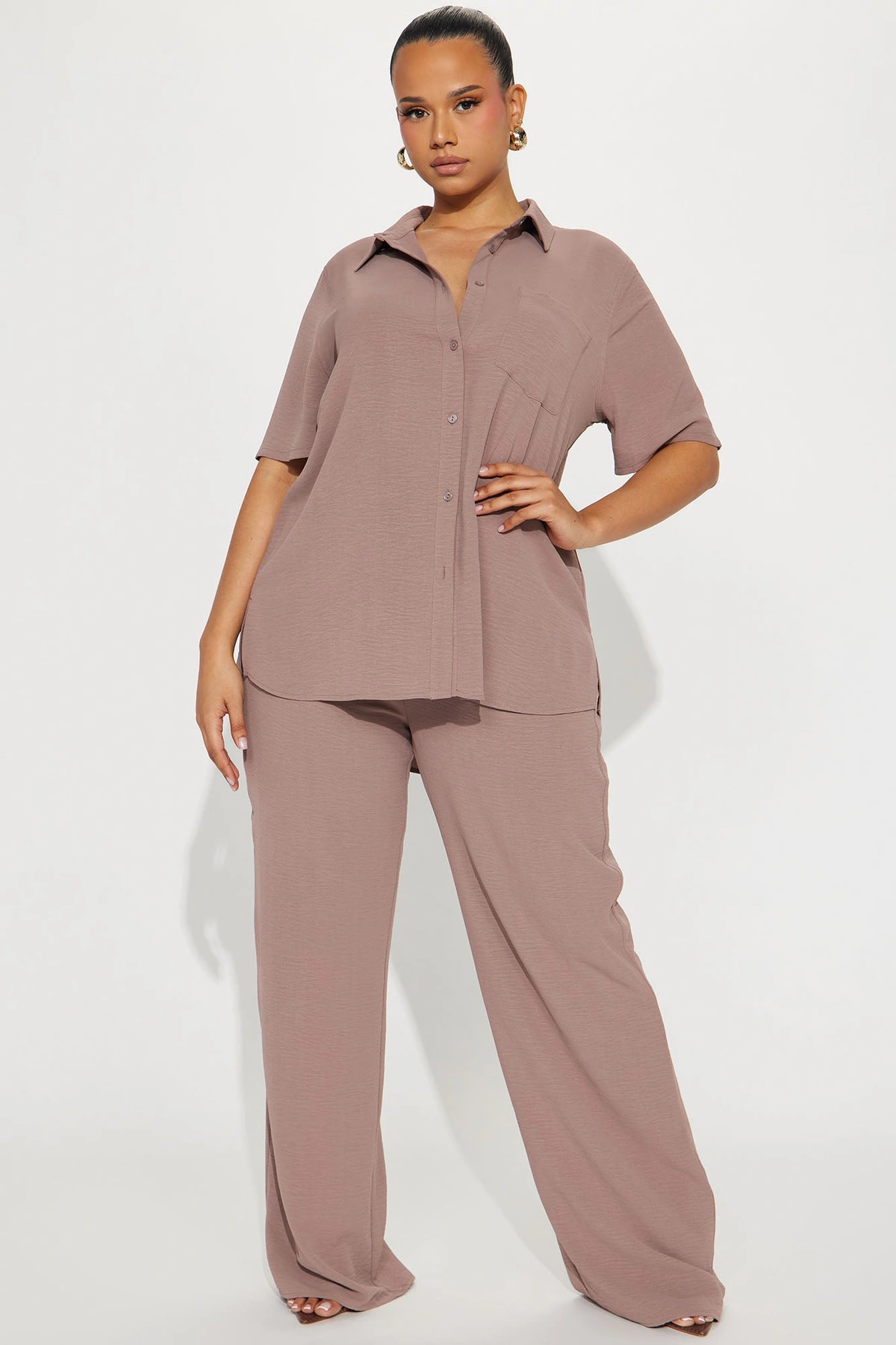 Makenzie Short Sleeve Pant Set - Mocha — Moca
