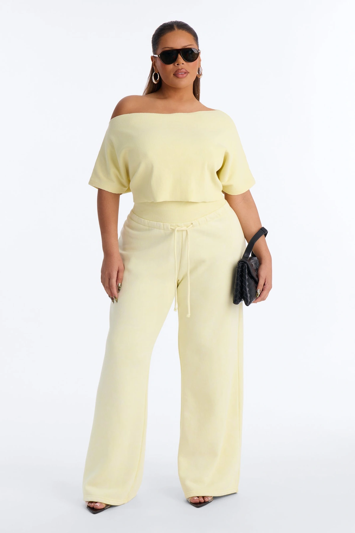 Mila Off Shoulder Top And Sweatpant Set - Yellow — Amarelo