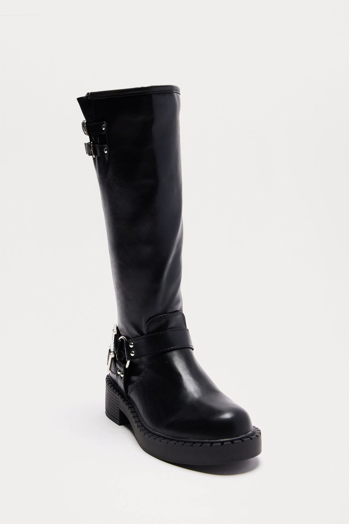Miles Buckle Knee High Boots - Black — Preto
