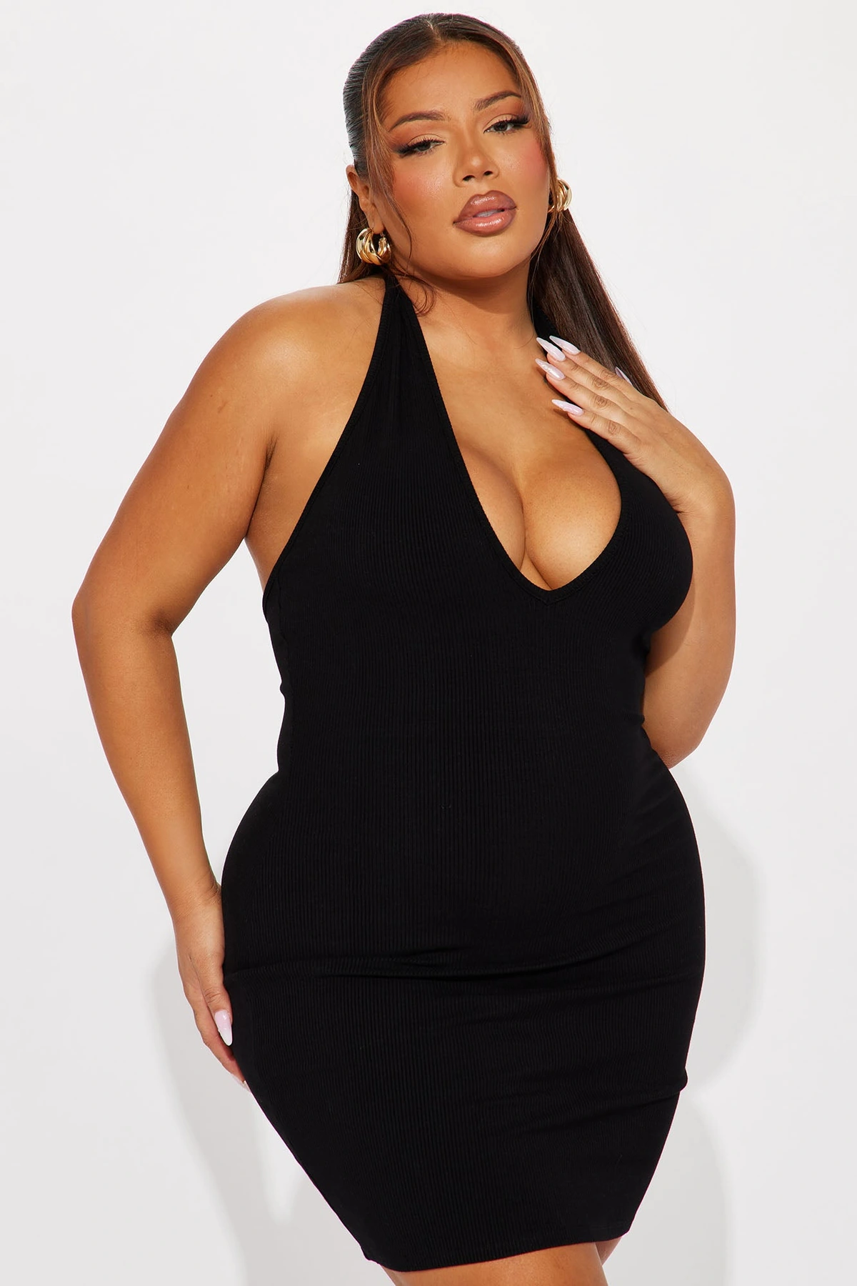 Celeste Snatched Halter Mini Dress - Black — Preto