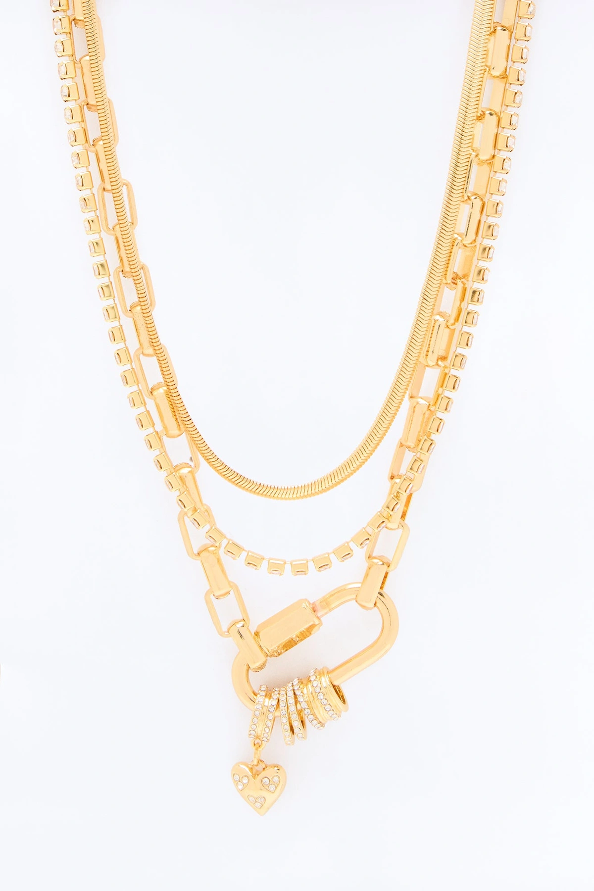 Heart Lock Layered Necklace - Gold — Dourado