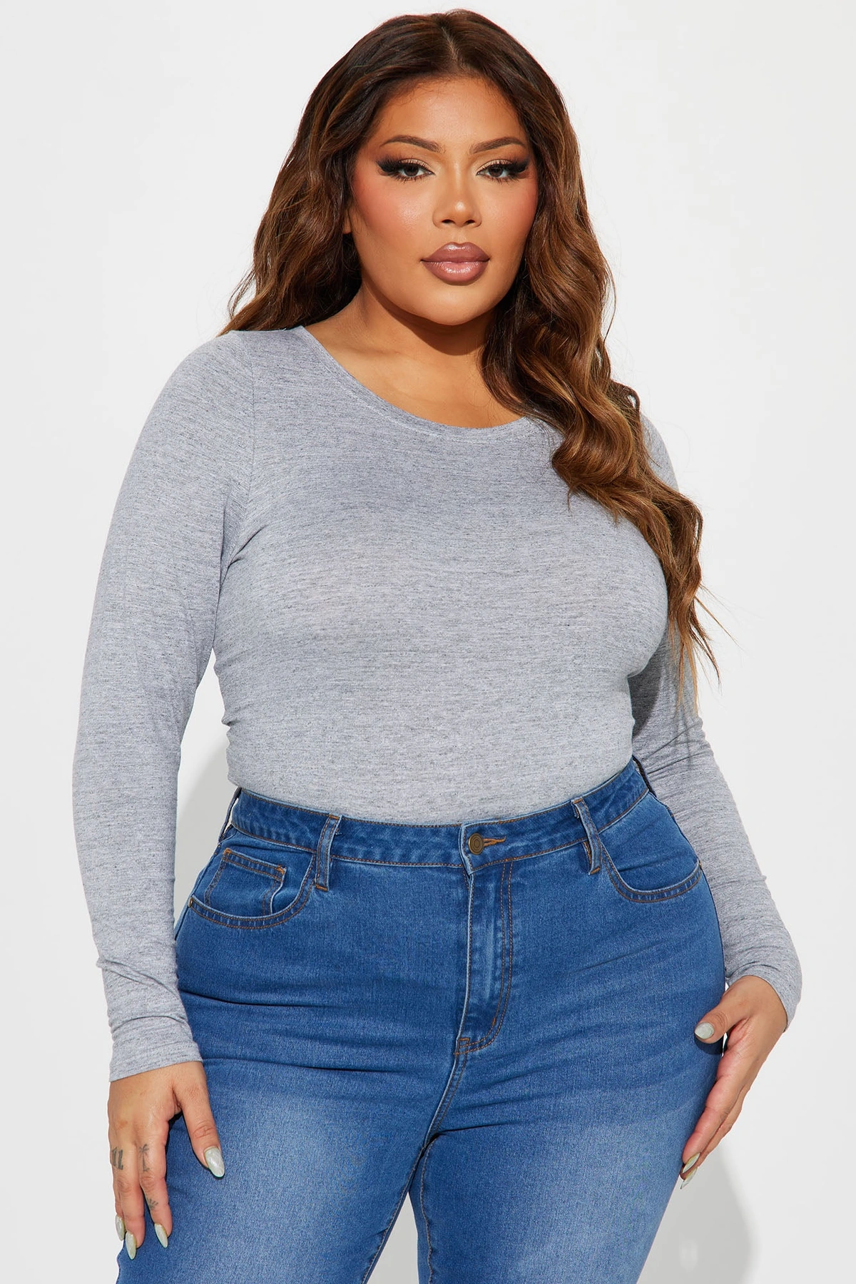 Julia Long Sleeve Top - Heather Grey — Cinzento mesclado