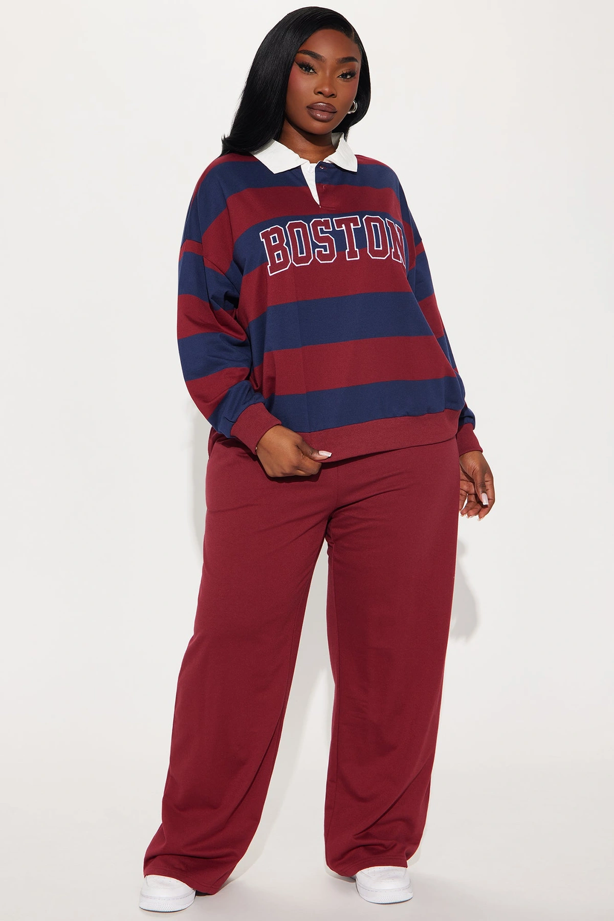 Sporty Day Wide Leg Pant Set - Burgundy — Bordô