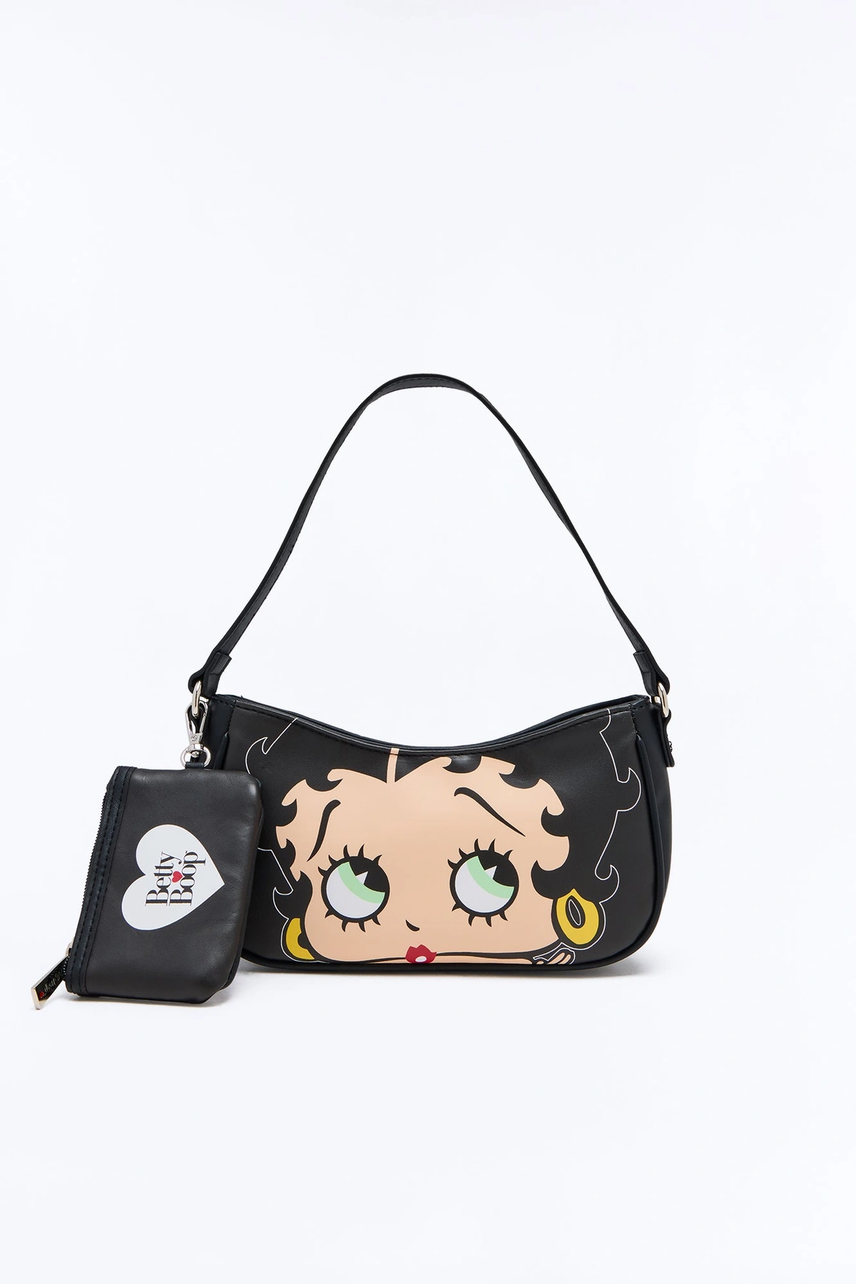 Betty Boop Jumbo Face Faux Leather Shoulder Handbag - Black — Preto