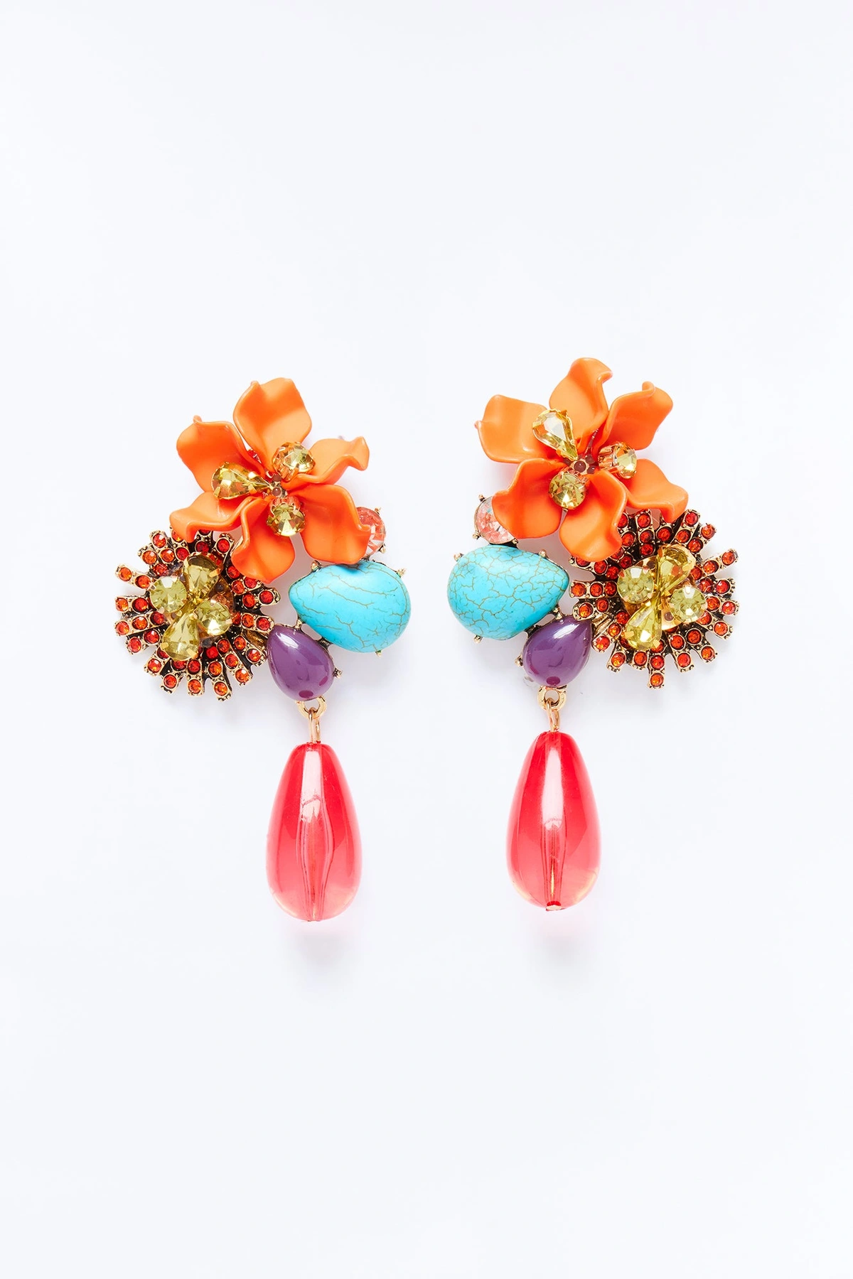 Wild Flower Rhinestone Drop Earrings - Multi Color — Multicolor