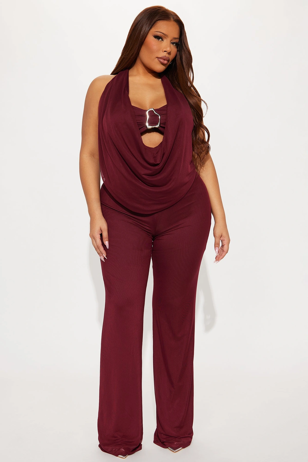 Make It Yours Mesh 3 Piece Pant Set - Burgundy — Bordô
