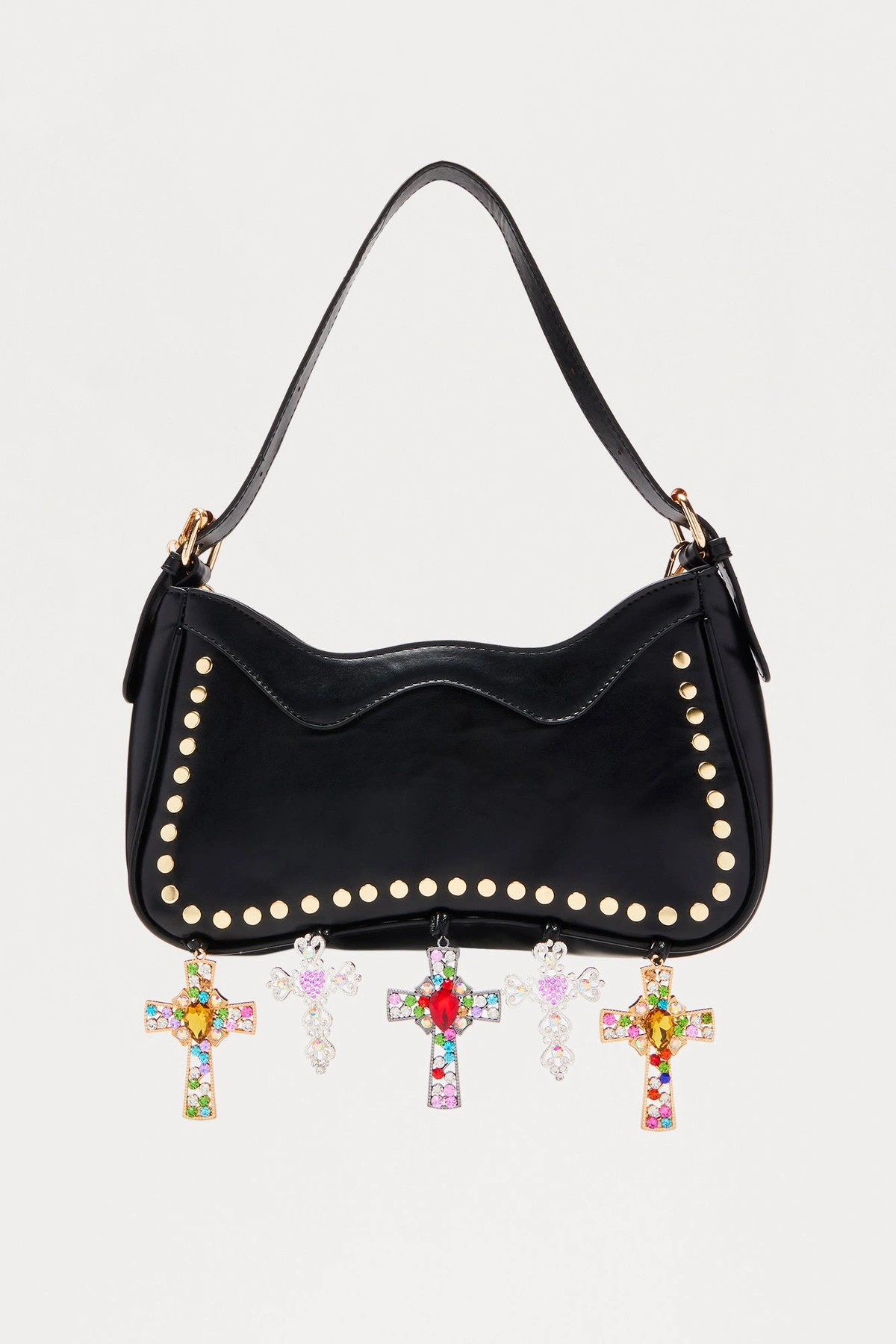 Don't Cross The Line Faux Leather Shoulder Bag - Black — Preto
