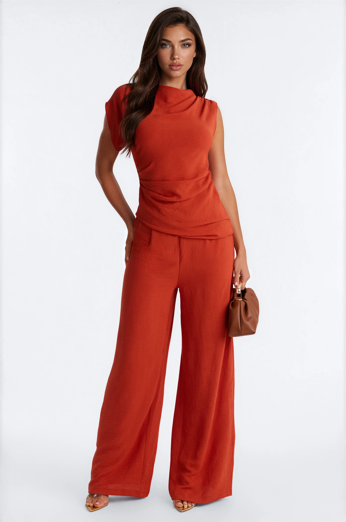 Best Influence High Neck Jumpsuit - Rust — Ferrugem